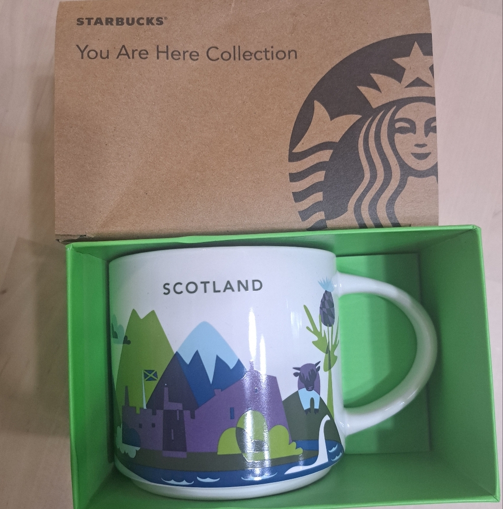 Starbucks Scotland Mug with Green and Blue Design